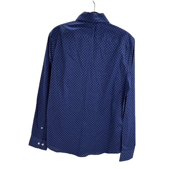 Goodfellow Co Mens S Navy Blue Dot Print Long Sleeve Slim Button Up Shirt New - Picture 5 of 6